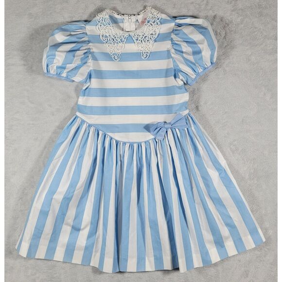 Vintage‎ Lanz for Girls Made in USA Blue White Stripe Dress Style z655c Girls 5 - Picture 1 of 8